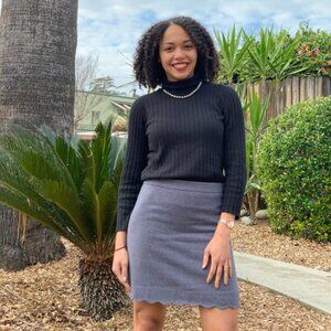 Loft Outlet Gray Wool Blend Scalloped Mini Pencil Skirt Size 12